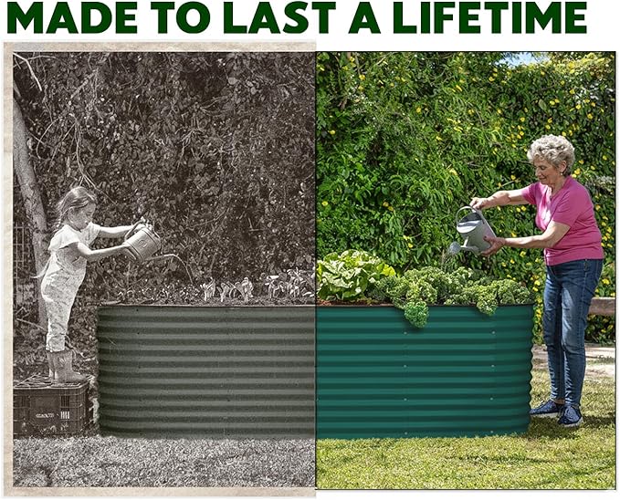 Plant & Plot Galvanized Raised Garden Beds Outdoor // 8×2×2 ft Planter Raised Beds for Gardening, Vegetables, Flowers // Large Metal Garden Box (Dark Green) // Patented Tool-Free Design PlantPlot