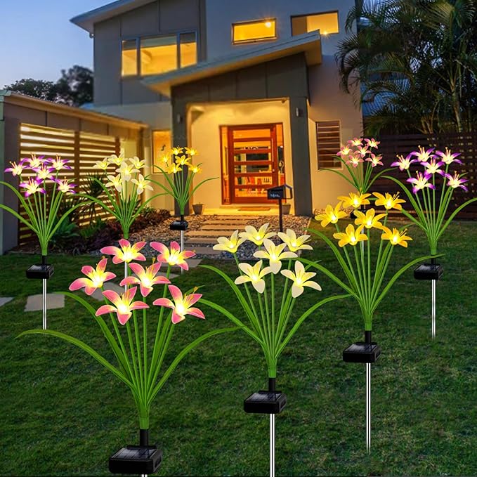 Solar Garden Lights New Upgraded Solar Wild Lily Flower Lights, Yard Patio Pathway Deco High Flexibility Copper Wire & Handmade Silk Artificial Flowers Never Wither, Gift for Family Friends stadeco