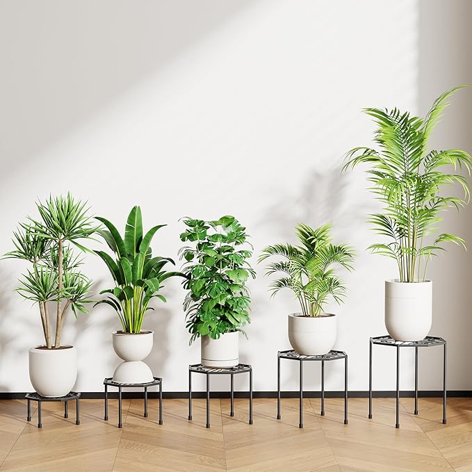 5-Pack Metal Plant Stands for Outdoor Indoor, Anti-Rust Iron Flower Pot Stand, Heavy Duty Plant Pot Shelf for Multiple Plant, Decoration Racks for Home, Patio & Garden (Black) NBPUJ