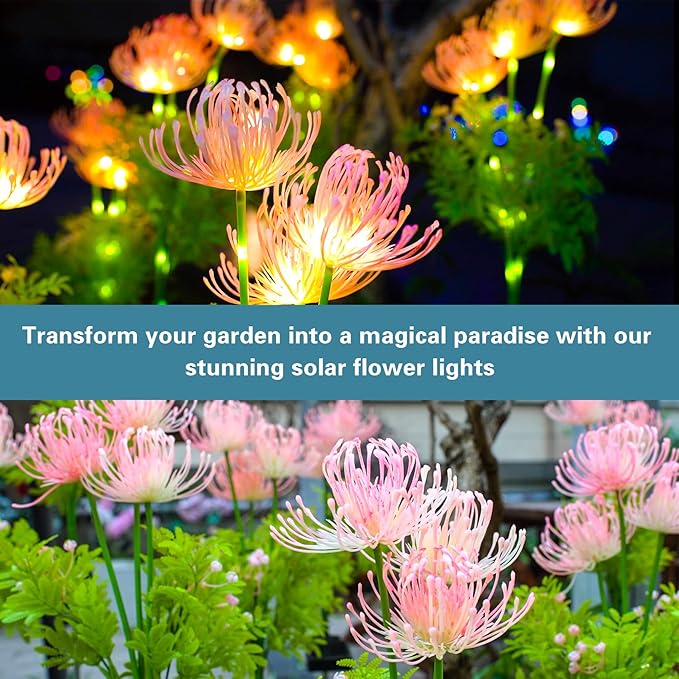 Solar Garden Lights, Solar Flowers Lights with Glowing Flowers & Stems, Upgraded Solar Panel, Outdoor Lights for Garden Decoration,Yard Decor and Gift for Mother (2 Pack) DooYard