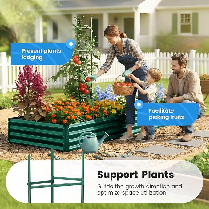 Quictent Galvanized Raised Garden Bed 8x4x1 Ft Metal Planter Box for Vegetables Bottomless for Backyard, 2 Tomato Cages Included, Green 2PCS QUICTENT