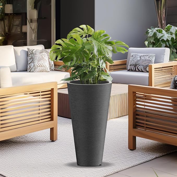 Kante Tall Round Planter Set of 2, 23" H Large Decorative Planter Pots for Outdoor Indoor Garden Patio Front Porch (Black) Kante