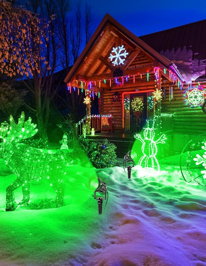 Green LED Spot Lights Outdoor, 14 LED Landscape Lighting with US Plug, IP65 Waterproof Spotlights for Tree Yard Garden Pathway Flag St. Patrick's Day Halloween Christmas Decor 2 Pack CREPOW