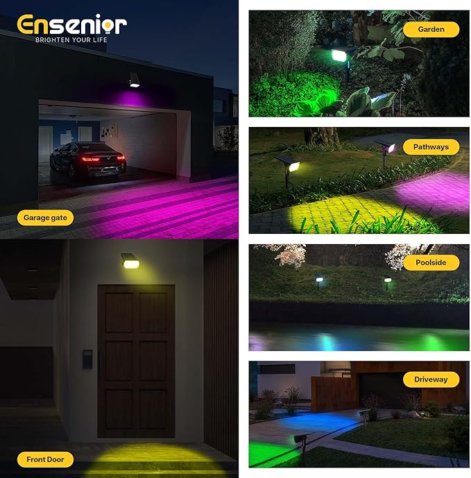 Ensenior Solar Spotlights Outdoor RGB, 7+1 Color Changing Mode Outdoor Landscape Lighting, IP65 Waterproof, Automatic ON/Off Solar Powered Spotlight, Halloween Christmas Decorations (6-Pack) Ensenior