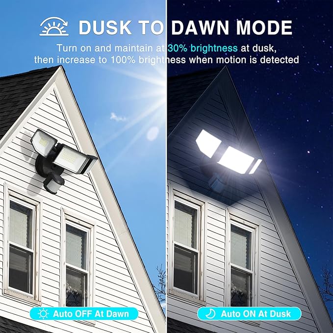 85W Motion Sensor Outdoor Light, 8500LM Ultra-Bright LED Security Light with 3 Adjustable Heads, IP65 Waterproof Dusk to Dawn Flood Light for Garage, Yard, and Driveway, 6500K Daylight, Black Abovizo