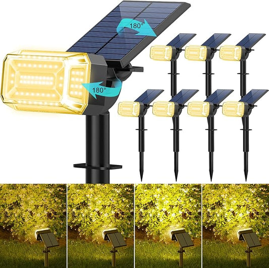 102 LEDs Solar Spot Lights Outdoor Waterproof IP65, [ 4 Modes/8 Pack] Solar Spotlights, Adjustable Light & Panel Landscape Flood Powered Lights for Yard Garden Pathway Wall Tree(Warm White) KIPEINI