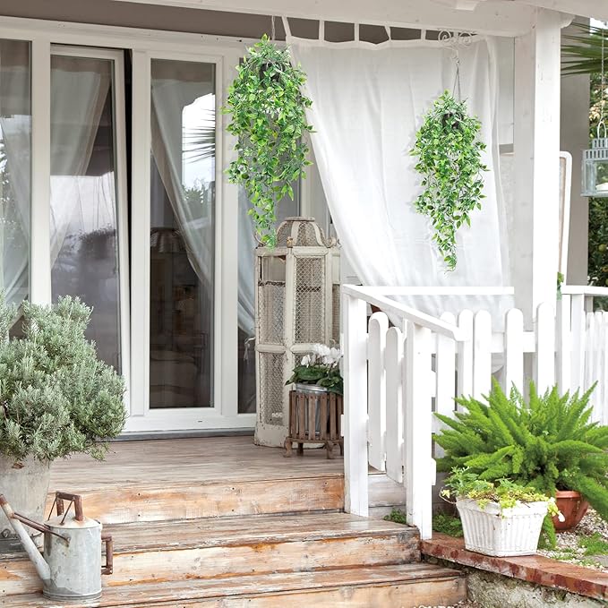 Whonline 3 Pack Artificial Hanging Plants Fake Plants with Pots for House Bedroom Wall Garden Decor WHONLINE