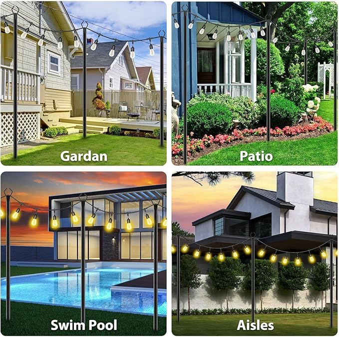 AILBTON 8 Pack 10Ft String Light Poles,Light Poles for Outside String Lights,Outdoor Light Poles with Fork,Metal Pole Stand for Patio,Backyard,Deck AILBTON
