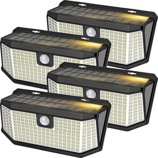 Aootek Solar Outdoor Motion Sensor Lights 2500Lm Solar Panel to 15.3 in² and 3 Modes(Security/Permanent On All Night/Smart Brightness Control) with IP65 Waterproof with Wide Angle(4pack) Lightupeveryconer