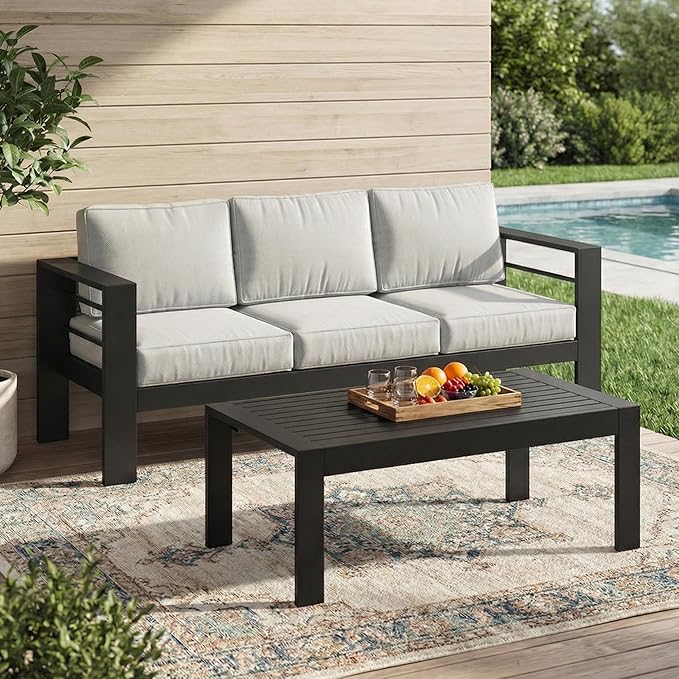 Solaste Aluminum Patio Furniture Set for All Weather, Oversized Metal Outdoor Furniture Set with 27.5" Deep Seating and 3.2" Wide Armrest, Outdoor Patio Sofa with 10" Back Suport Cushion Solaste