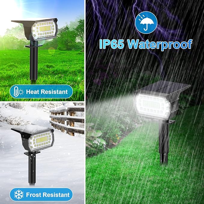 Solar Spot Lights Outdoor, [57 LED/2 Pack] Solar Lights Outdoor IP65 Waterproof, 3 Modes Solar Powered Landscape Spotlights for Garden Yard Outside Patio Pathway Pool(Cold White) MinPea