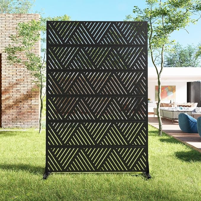 Casaphoria Metal Privacy Screen Outdoor, 72" H x 47" W Freestanding Decorative Privacy Screen for Patio Deck Balcony Garden with Stable Base, Triangular Black Casaphoria