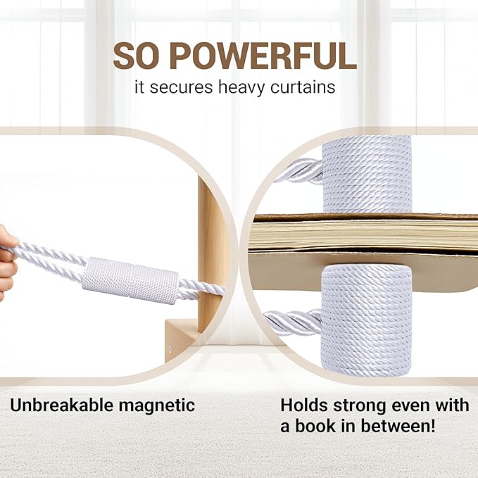Hion Magnetic Curtain Tiebacks White 4 Pack, Curtain Tiebacks Buckles Holdbacks Holders Hooks Clip for Home Bedroom Office Hion