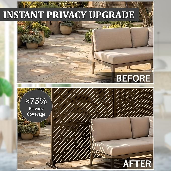 Metal Privacy Screen Outdoor 72x44in (6FT) – Rustproof Steel Decorative Fence Panel, Weatherproof Garden Divider for Patio, Backyard & Balcony, Metal Panels for AC Unit or Trash Bin Enclosure Rootora