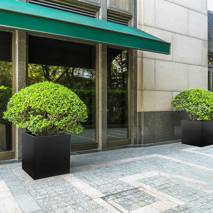 Galvanized Steel Black Planter Box Square 28 in Metal Large Planter Box Outdoor Indoor Huge Cube Heavy Duty Flower Pot Modern Commercial Residential for Patio, Yard, Garden GZGNEEVL