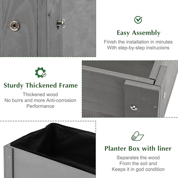 SoliWood Set of 2 Raised Garden Bed with Legs, 40x20x31'', Outdoor Wood Elevated Planter Box, Thick Legs, w/Liner OutdoorFurniture
