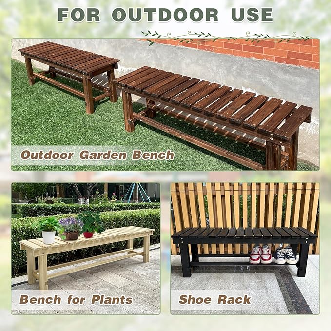 Outdoor Garden Bench, 2-Person Wood Patio Bench Weatherproof Outdoor Backless Bench, Anti-Corrosion and Anti-Rust Garden Benches for Garden Lawn Porch Park Backyard (Black,35.5''/90cm) LSPYYDS