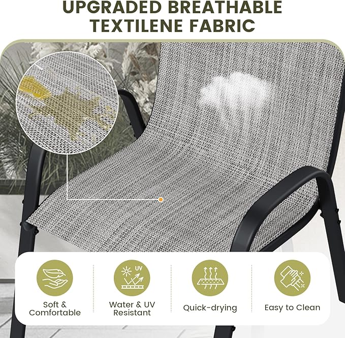 UDPATIO Patio Chairs Set of 4, Stackable Outdoor Dining Chairs with High Back, Breathable Textilene Fabric Outdoor Chair All Weather, 350LBS Capacity for Garden, Backyard (Light Grey) UDPATIO
