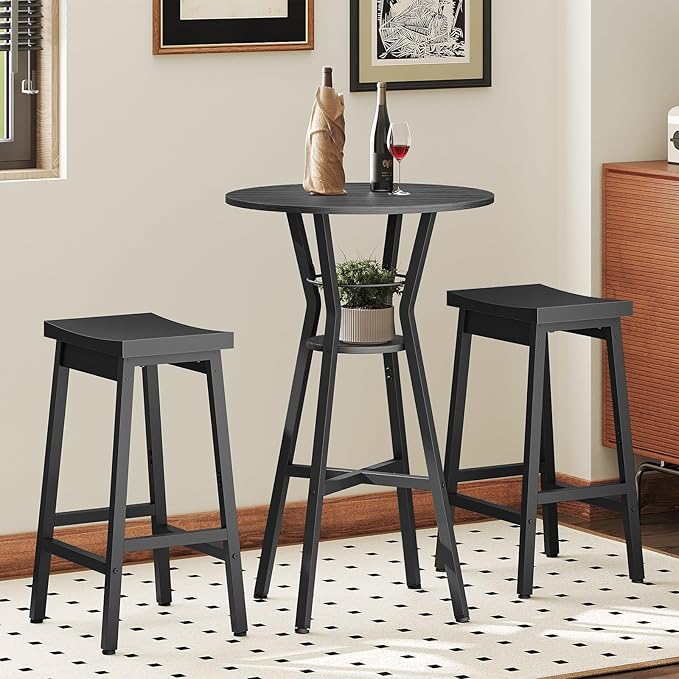 Bar Table, 2-Tier Round High Top Table, Pub Table, Home Bar Counter Height, Bistro Tables, for Kitchen, Living Room, Meeting Room, Pub, Black BT03BB Yatiney