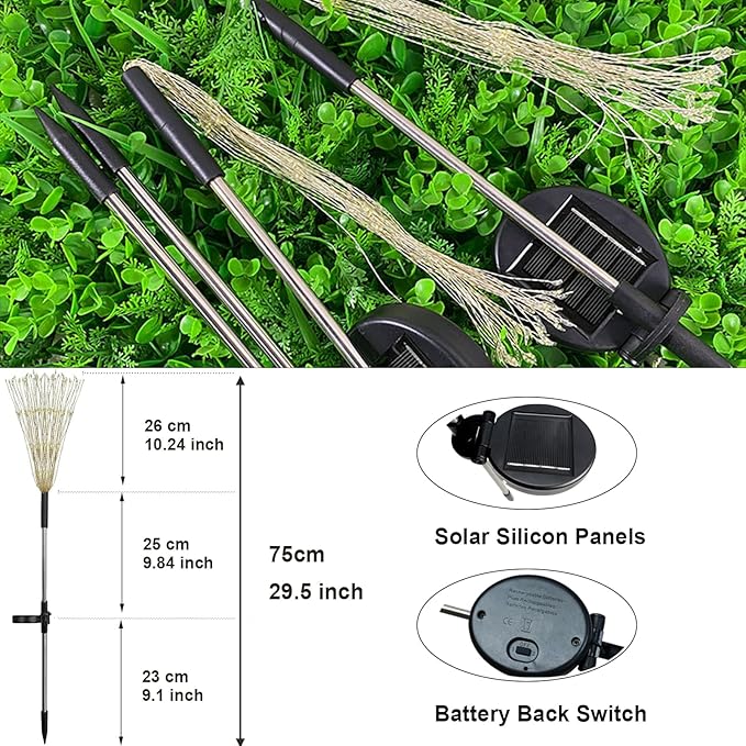 FOOING 6 Pcs Solar Garden Lights Solar Firework Lights, 200 LED String Light 2 Modes Twinkling Nightlight for Outside, Wedding, Party, Patio for Home Decor (Colorful) FOOING