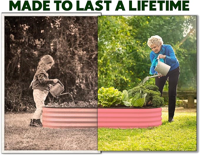 Plant & Plot Galvanized Raised Garden Beds Outdoor // 4×2×1 ft Planter Raised Beds for Gardening, Vegetables, Flowers // Large Metal Garden Box (Pink) // Patented Tool-Free Design PlantPlot