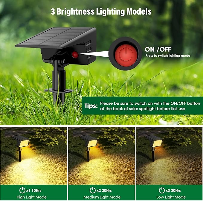 Solar Spot Lights Outdoor with 60 LED & Auto On/Off, 4 Pack Solar Lights Outdoor Waterproof IP68 with 3 Lighting Modes, 2-in-1 Solars Landscape Light for Outside, Garden, Yard(Warm White) Rootora