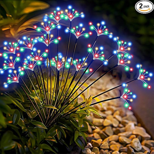 Solar Garden Lights 2 Pack Waterproof Swaying Starburst Light Solar Outdoor Lights for Yard Patio Walkway Pathway Party Wedding Decoration, Unique Gifts for Women, Multicolor Slyuexu