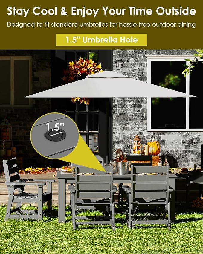 GREENVINES 5-Piece Patio-Dining-Set | HDPE Plastic | Outdoor Table and Chairs Sets for 4 | Patio Furniture | All Weather | Umbrella Hole | for Backyard Poolside Garden | Grey GreenVines