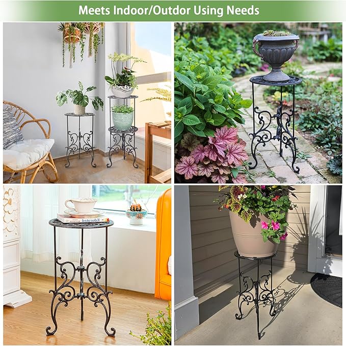 Sungmor Heavy Duty Cast Iron Potted Plant Stand,19.3-Inch 1 Tier Metal Planter Rack,Decorative Flower Pot Holder,Vintage & Rustic Style Indoor Outdoor Garden Pots Container Supports Sungmor