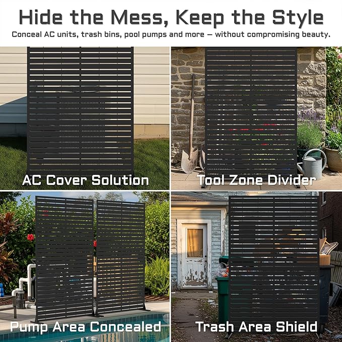 72" H Metal Outdoor Privacy Screen – Freestanding Rustproof Louvered Fence Panel for Patio, Garden, Balcony, AC Unit Cover, Trash Can, Modern Decorative Divider TALLYVERUS