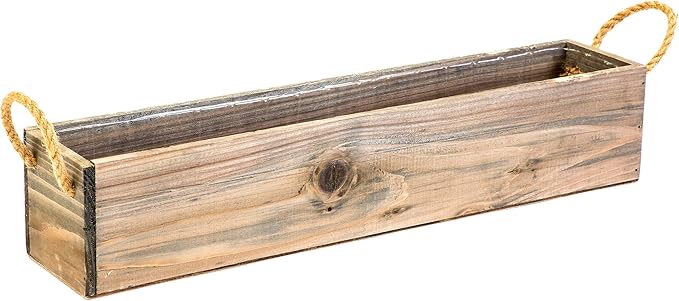 20" Rectangular Rustic Wood Planter with Handle and Plastic Liner l Rustic Barn Wood l Country Style, Home and Wedding Decorations, Garden Ornaments (20x4 w Handle Set of 2, Natural) Rootora