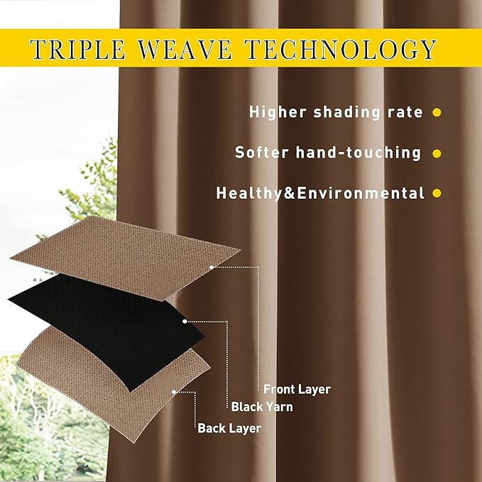 NICETOWN 2 Panels Outdoor Curtains Waterproof Pocket & Back Tab on Top & Bottom, Thermal Insulated Windproof Sun Blocking Outside Privacy Drapes for Patio with Fixed Rope, W84 x L95, Tan NICETOWN