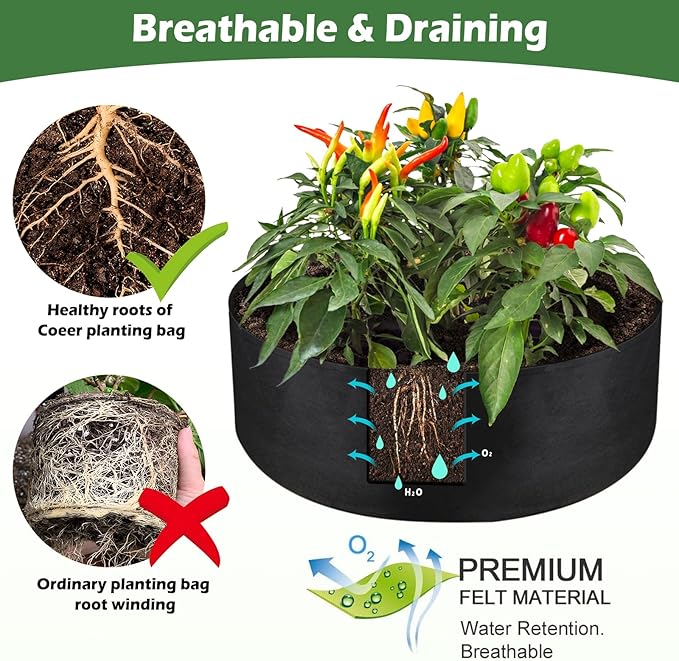 LBTING 2Pcs 50 Gallon Plant Grow Bags, Fabric Raised Planting Bed Heavy Duty Non-Woven Fabric Planter Pots for Garden Vegetables Flowers LBTING