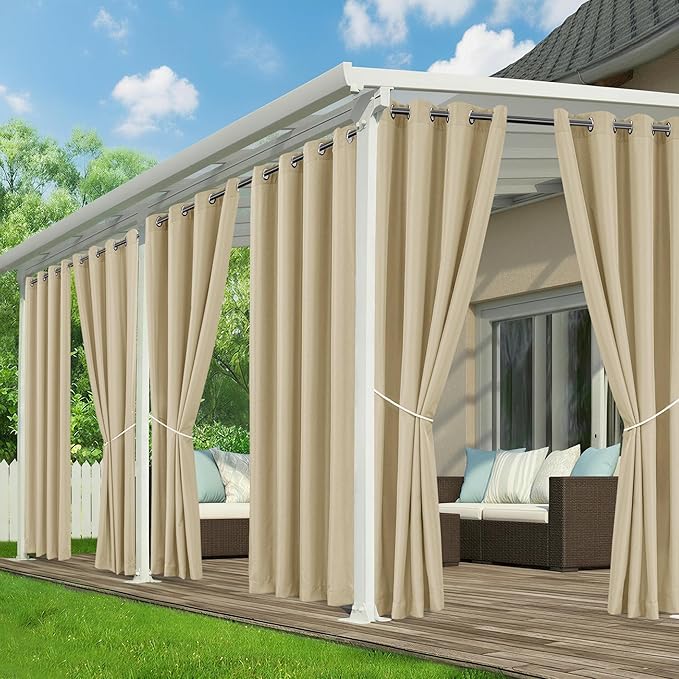 Outdoor Curtains for Patio Waterproof - 6 Panels Privacy Weatherproof Outside Curtains with Grommets for Pergola, Gazebo, Porch, Cabana, Balcony, 54 x 120 Inch, Cream RichSets