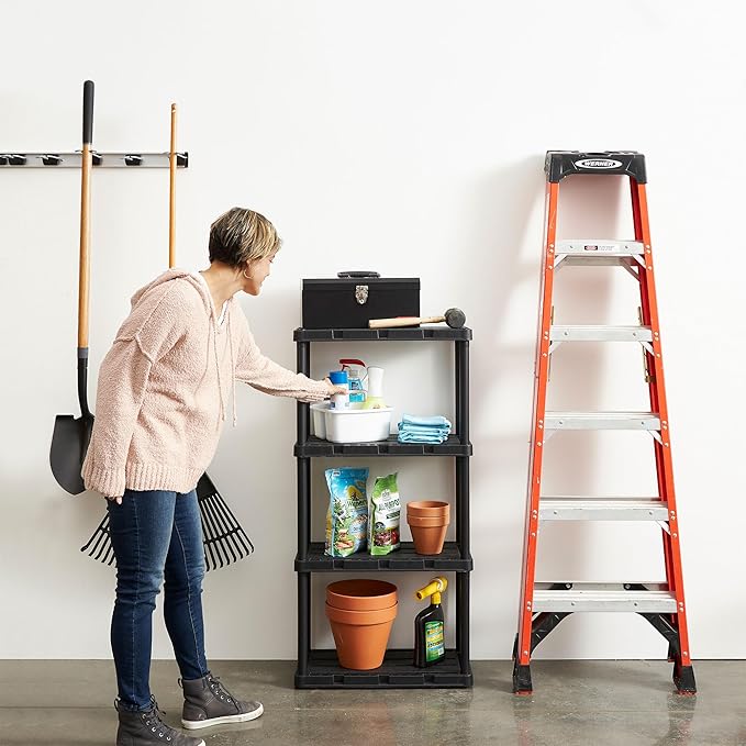 Gracious Living Light Duty Storage Shelves, Knect-A-Shelf 4-Shelf Ventilated Shelving Rack Organizer for Home, Garage, Basement & Laundry, Black GraciousLiving