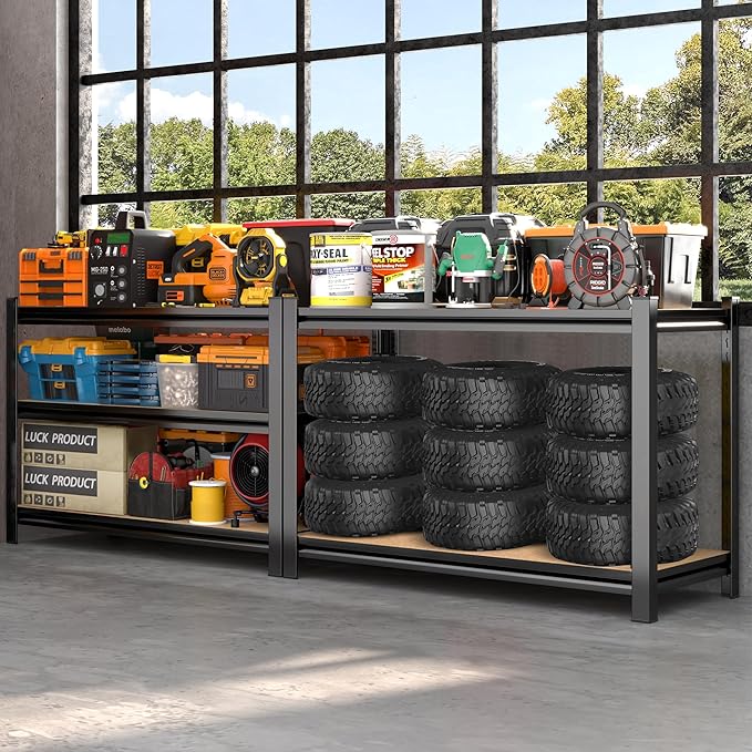 AOAORRG Garage Shelving Heavy Duty Storage Shelves, Metal Adjustable Shelving Unit, Utility Garage Organizer Shelf for Basement, Pantry, Kitchen, Warehouse, 33.5" Wx15.7 Dx35.4 H, Black Rootora