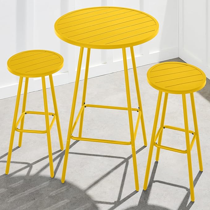 Best Choice Products 3-Piece Patio Dining Set, Bar Height, Outdoor Bistro Set, Outdoor Round Bar Table w/ 2 Bar Stools, Steel - Yellow BestChoiceProducts