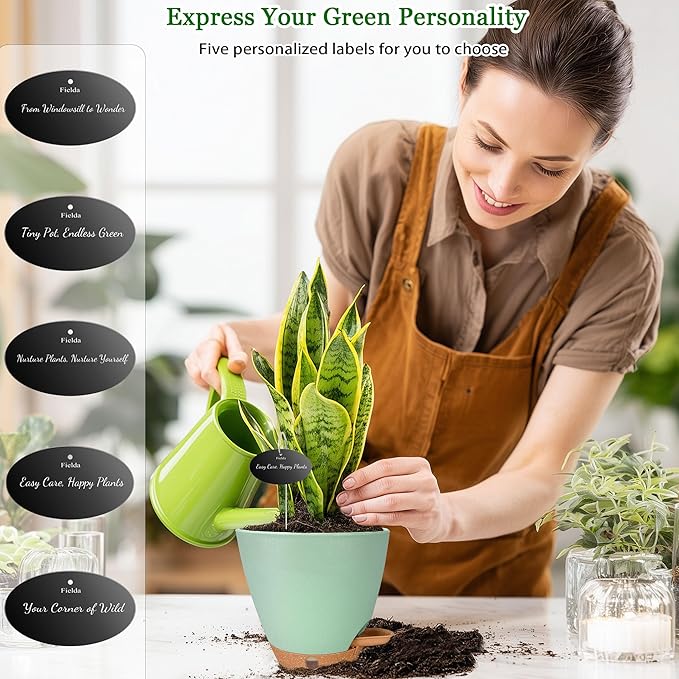 Self Watering Pots for Inoor Ourdoor Plants 8/7/6.5/6/5 Inch Plastic Planters with Drainage Holes & Water Level Indicator, Decorative House Flower Nursery Planting Pots with Saucers(Green) Fielda