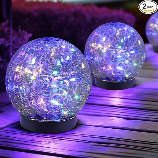Solar Globe Lights Outdoor Waterproof-Solar Balls for Garden-Cracked Glass Ball Lights Outdoor-Solar Orbs for Outside-Decorations for Patio and Yard Lawn Backyard Decor JKIMK