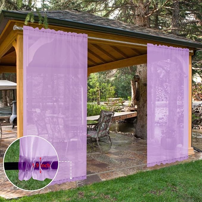 SpaceDresser Waterproof Outdoor Sheer Curtains for Patio - 2 Panels Rod Pocket Indoor Voile Sheer Curtain for Living Room,52W x 120L inch,Lavender SpaceDresser