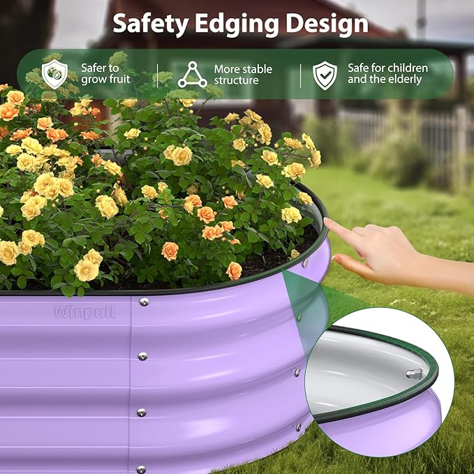 Raised Garden Bed Kit, 5x2x1 ft Galvanized Planter Box Outdoor with Safety Edging, Large Metal Raised Beds for Gardening Vegetables Flower Fruits (Provence Purple) Winpull