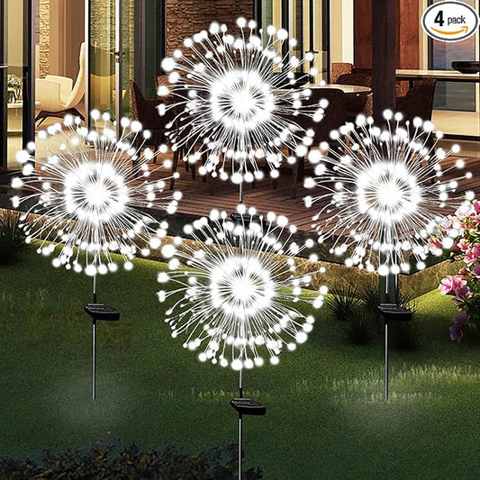 OriginalSourcing Solar Garden Firework Lights Outdoor Waterproof,4 Pack Solar Powered Art Stake Twinkle Lighting Outside Decor,180 LED Sparklers String Lights Yard Pathway Decorations(White) SolarEra-FREETOSHINE
