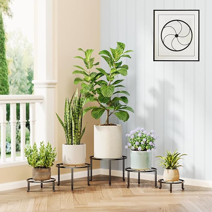 5 Pack Metal Plant Stands Anti-Rust Iron Heavy Duty Potted Holder for Flower Pot Indoor Outdoor Decoration Small Plant Holders for Home Garden Rootora