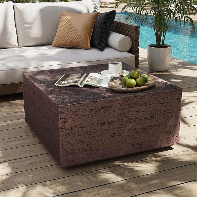 UPHA Outdoor Square Coffee Table, Small Modern Minimalist Accent Tables, Low Light Concrete Center Table for Living Room, Outside Patio, Deck, 28×28×13, Rust Red UPHA