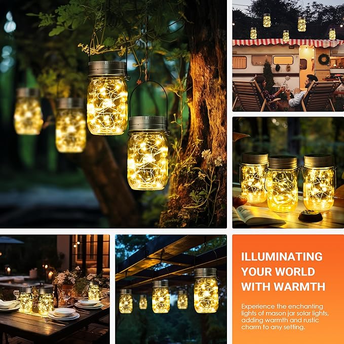GIGALUMI Solar Mason Jar Lights, 8 Pack 30 Led String Fairy Lights Garden Lights Outdoor Waterproof Hanging Solar Lanterns for Outdoor, Garden, Patio, Lawn, Balcony Decoration GIGALUMI