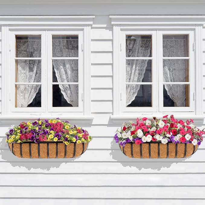 Y&M 24" Coco Liner for Window Box Deck Basket Planter Trough Coconut Fiber Liners, 2pcs Trough Coco Liner Pre-Formed Replacement YM