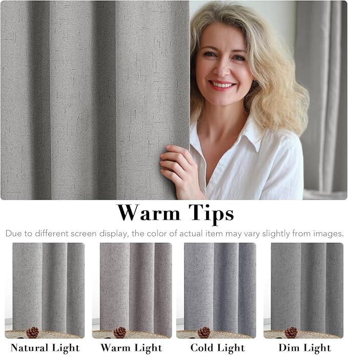 H.VERSAILTEX Primitive Linen Curtains 100% Blackout Curtain Drapes Burlap Curtains with White Thermal Insulated Liner, Grommet Top Drapes Living Room/Bedroom (2 Panels, 42 x 63 Inch, Dove Gray) HVERSAILTEX