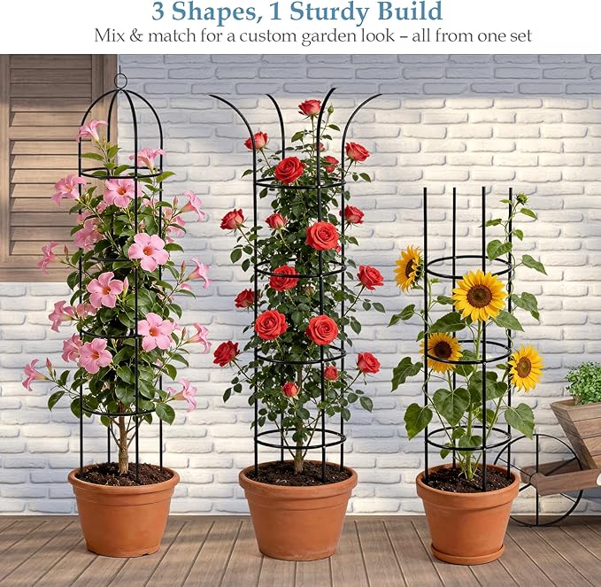 100% Metal Trellis for Climbing Plants Outdoor 6.6ft 1PK,Garden Obelisk Trellis for Potted Plants Indoor with Ties and Butterflies,Plant Support for Clematis Tomato Cucumber Ivy Rose DEVISEFUN
