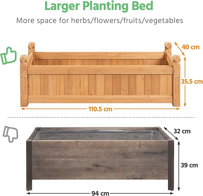Yaheetech 43.5″ L×16″ W×14″ H Wooden Raised Garden Bed, Horticulture Wood Rectangular Garden Planter Outdoor, Raised Planter Box for Yard/Greenhouse/Vegetable/Flower/Herbs, Light Brown Yaheetech