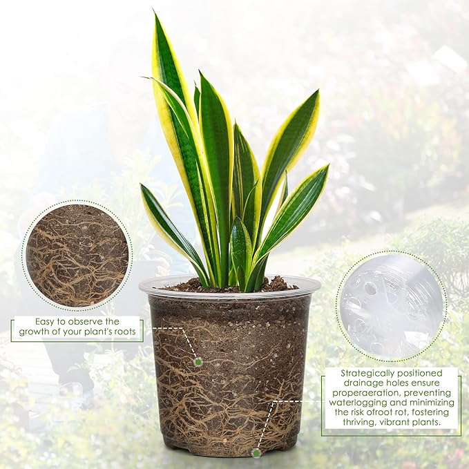 4 Inch Clear Nursery Pots for Plants with Sacuers 15 Pack, Plastic Flower Pots with Drainage Holes, Variety Pack Seedlings Garden Pot for Indoor Outdoor (4 inch) FUIJOL